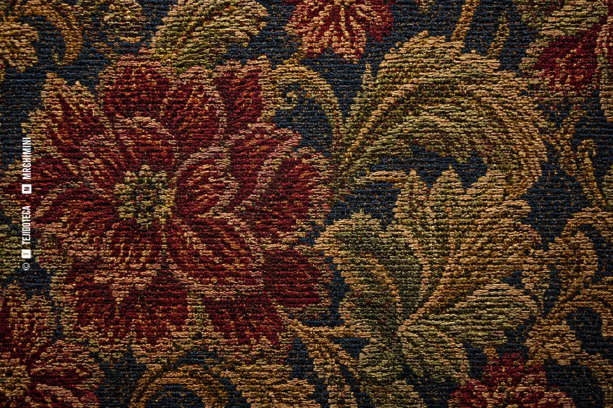 Macro de gobelino jacquard con motivo botánico