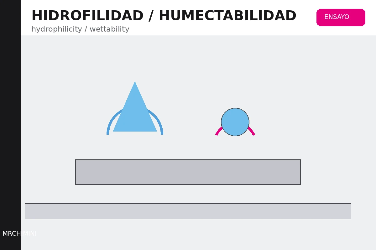 Gotas de agua con distinto ángulo de contacto sobre dos superficies textiles.