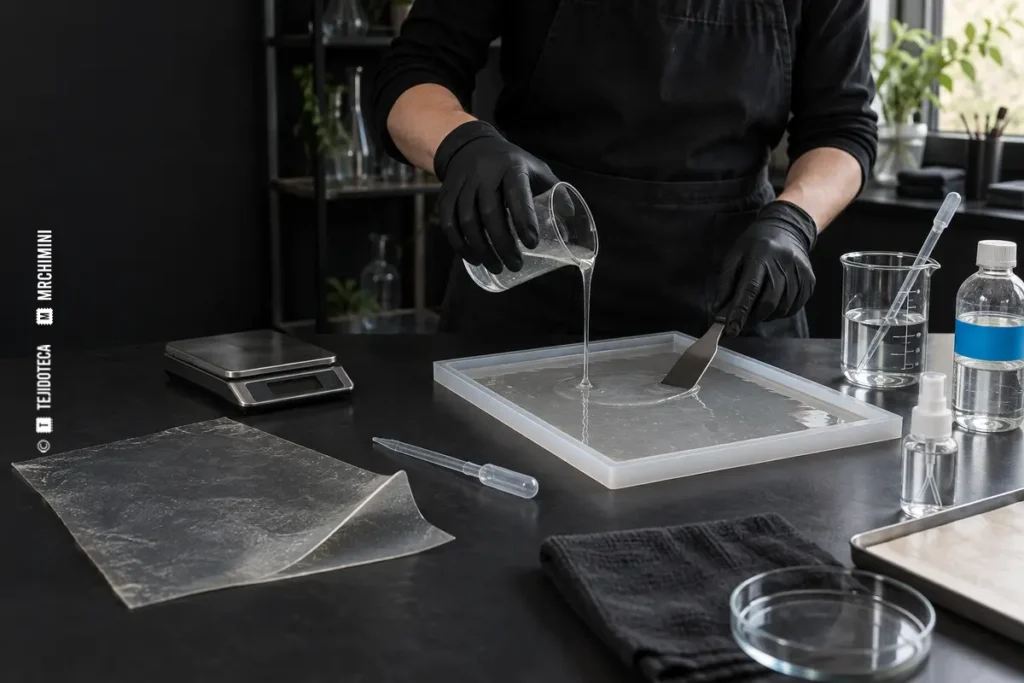 Colado de una formulación de alginato y glicerina en un molde plano — TEJIDOTECA