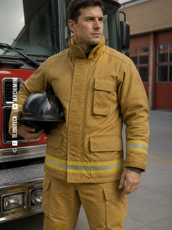 Bombero con traje de protección confeccionado con tejido NOMEX®