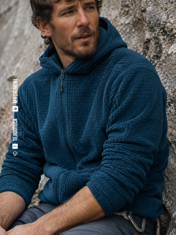 Escalador con chaqueta de tejido POLARTEC® de rejilla azul petróleo