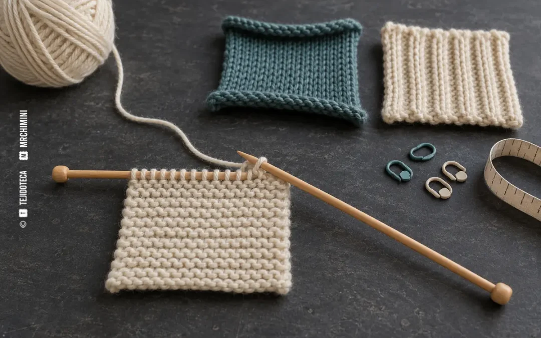 Muestras de punto bobo, jersey y elástico tejidas con dos agujas — TEJIDOTECA