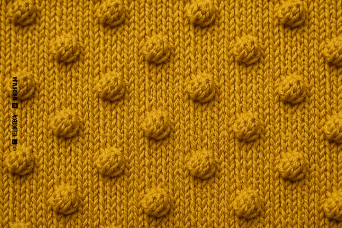 Macro de punto garbanzo color mostaza con relieves redondeados