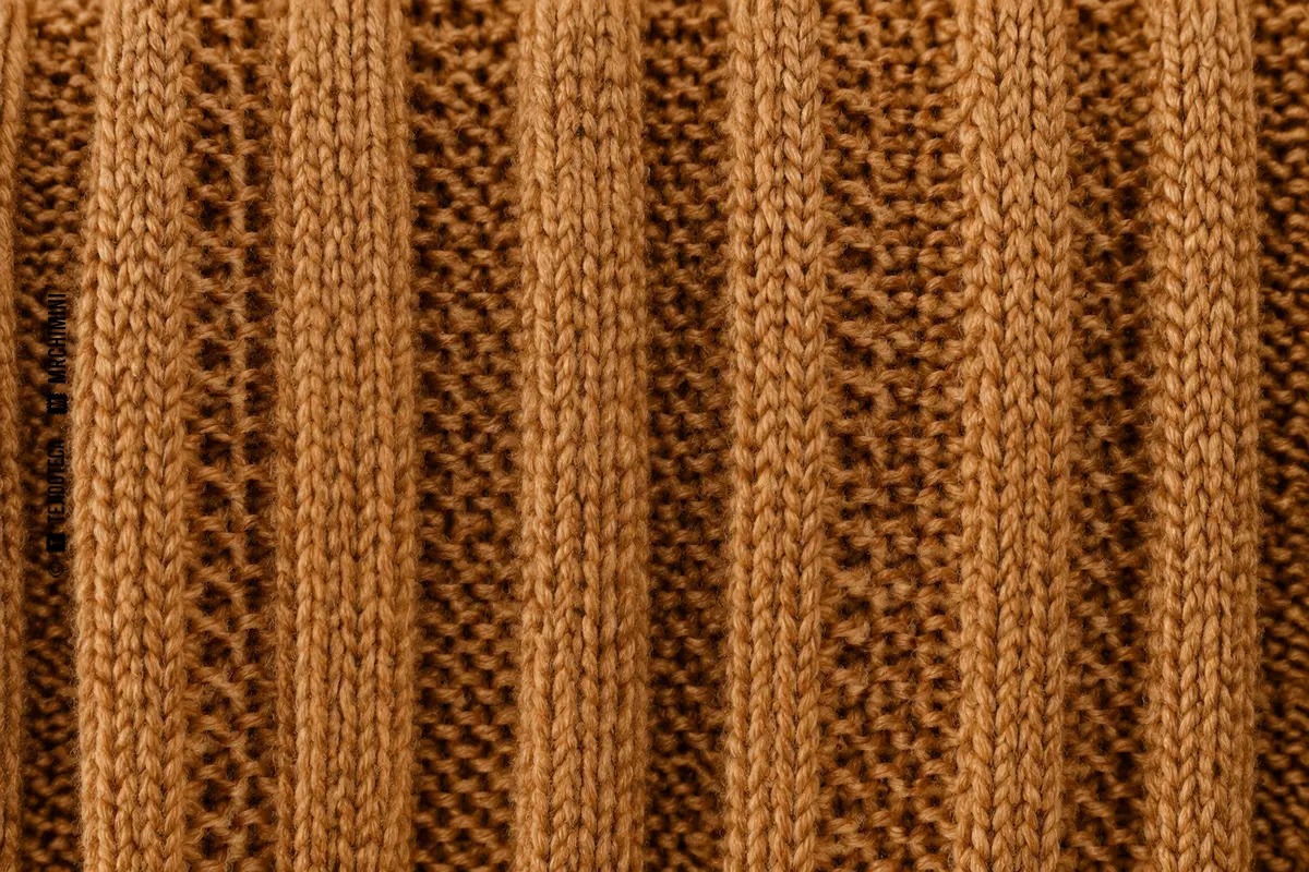 Macro de punto perlado color caramelo con costillas profundas