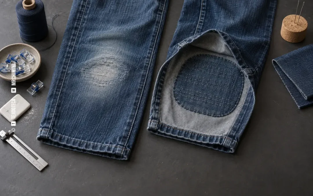 Refuerzo preventivo interior de una zona de denim desgastada — TEJIDOTECA