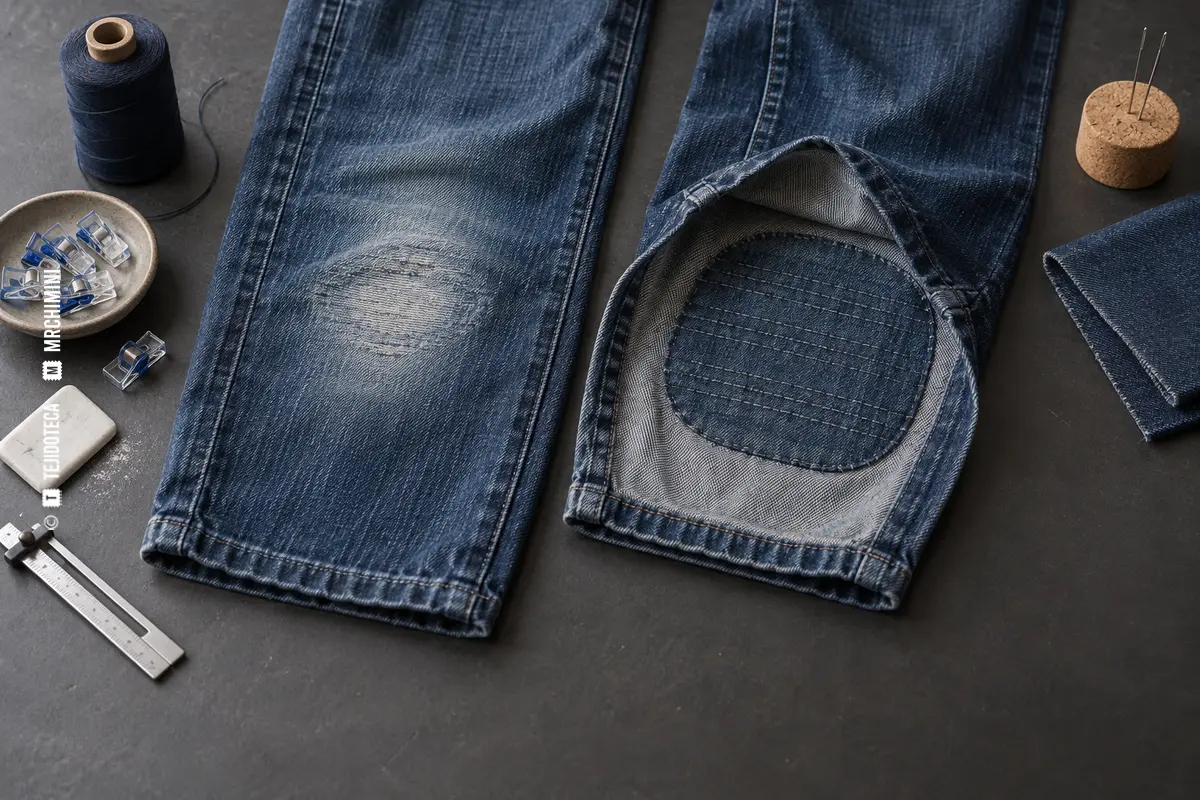 Refuerzo preventivo interior de una zona de denim desgastada — TEJIDOTECA