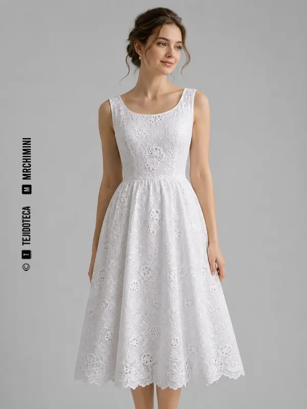 Vestido de verano confeccionado en bordado suizo blanco