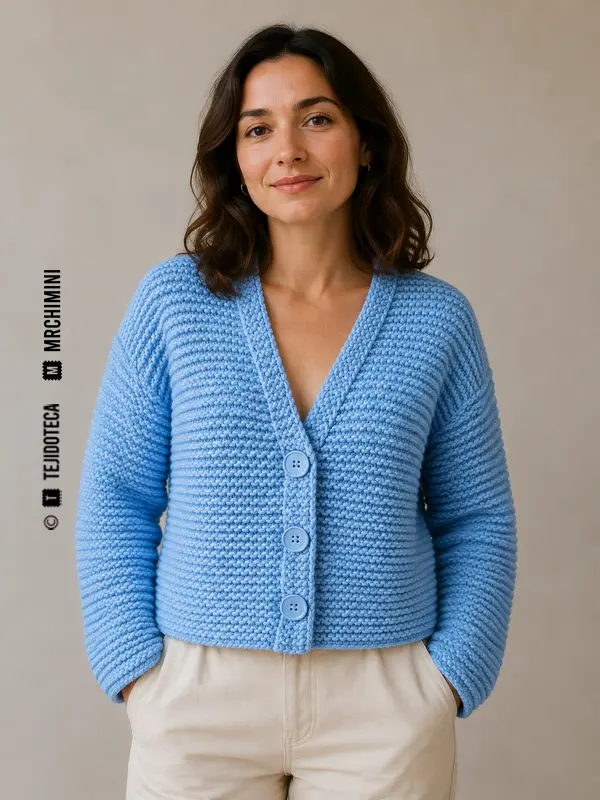 Cárdigan azul celeste de punto bobo