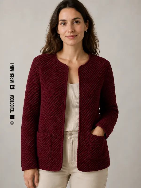 Chaqueta color burdeos de punto de arroz