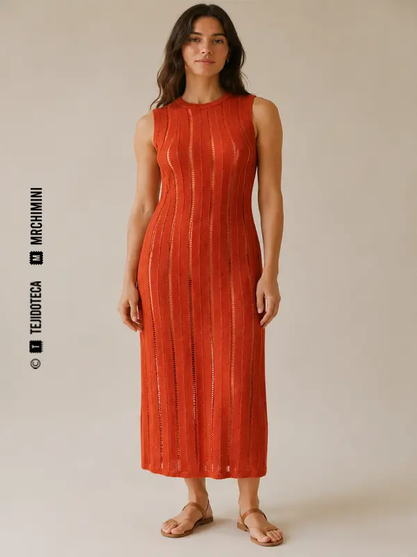 Vestido color terracota de punto desagujado