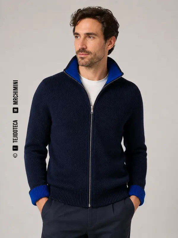Chaqueta de punto vanisado azul marino y cobalto