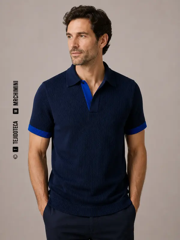 Polo de punto vanisado azul marino y cobalto