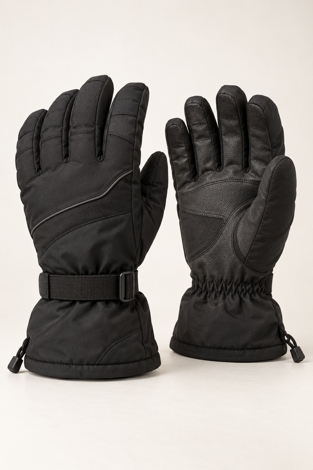 Par de guantes negros acolchados para invierno, recreación ilustrativa Par de guantes negros acolchados para invierno, recreación ilustrativa