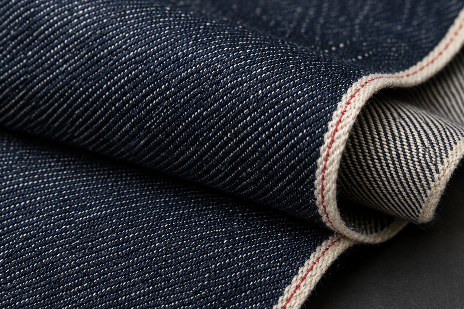 DENIM SELVEDGE · denim-selvedge_macro Detalle de denim selvedge índigo con sarga marcada y orillo blanco de línea roja