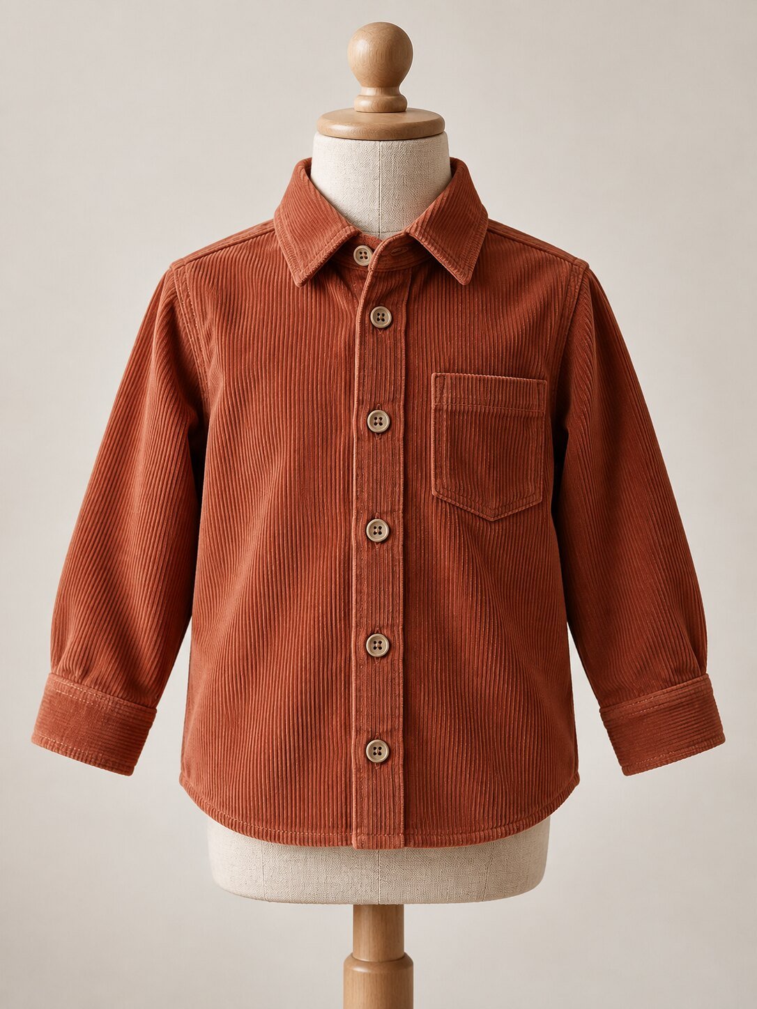 Camisa infantil de micropana fina presentada en estudio sin percha