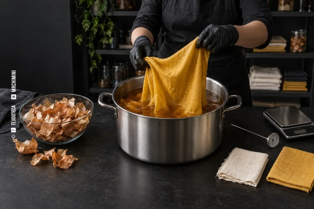 Tintura natural con pieles de cebolla — TEJIDOTECA