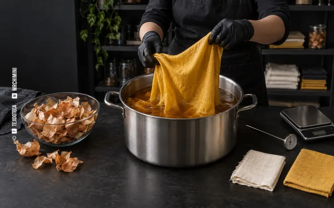 Tintura natural con pieles de cebolla — TEJIDOTECA