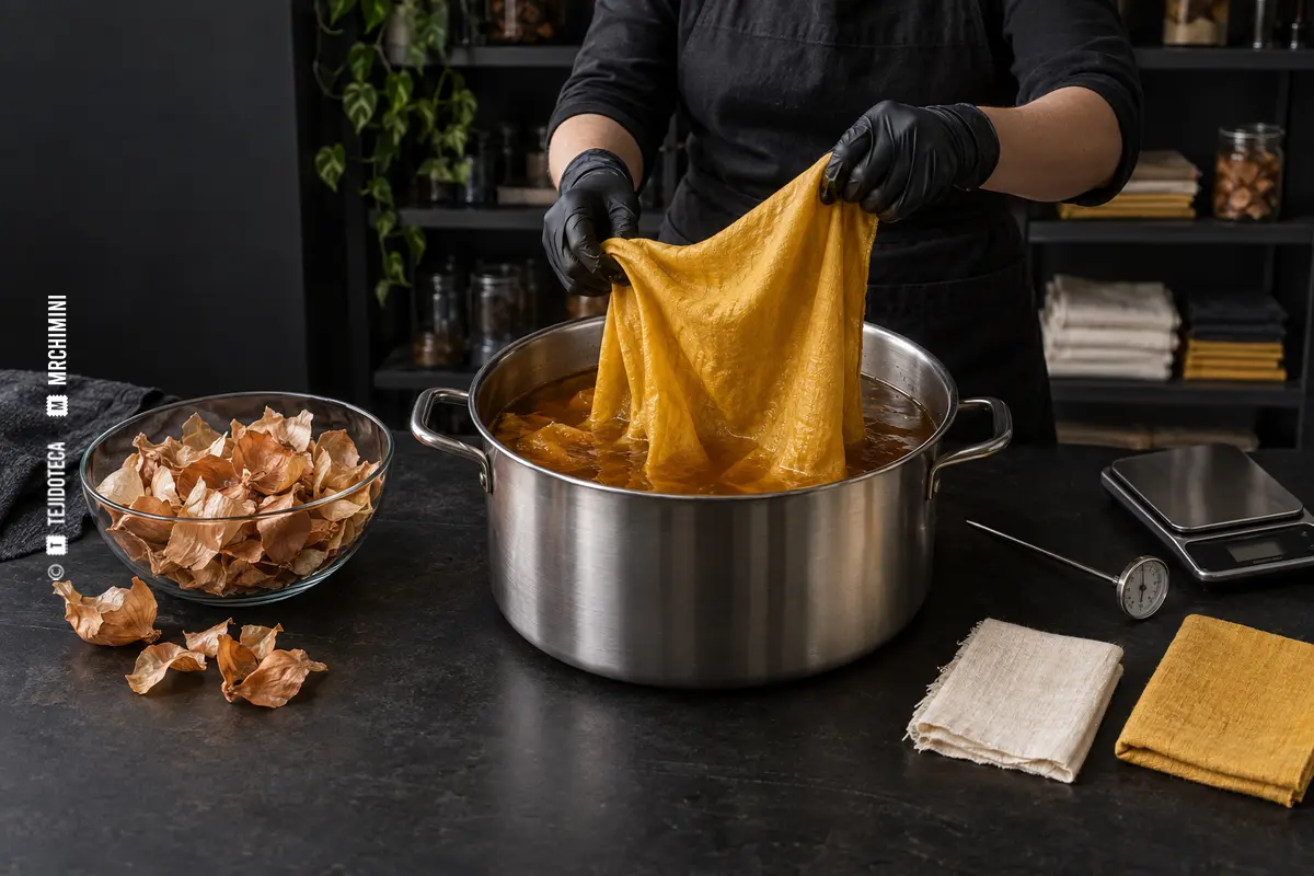 Tintura natural con pieles de cebolla — TEJIDOTECA