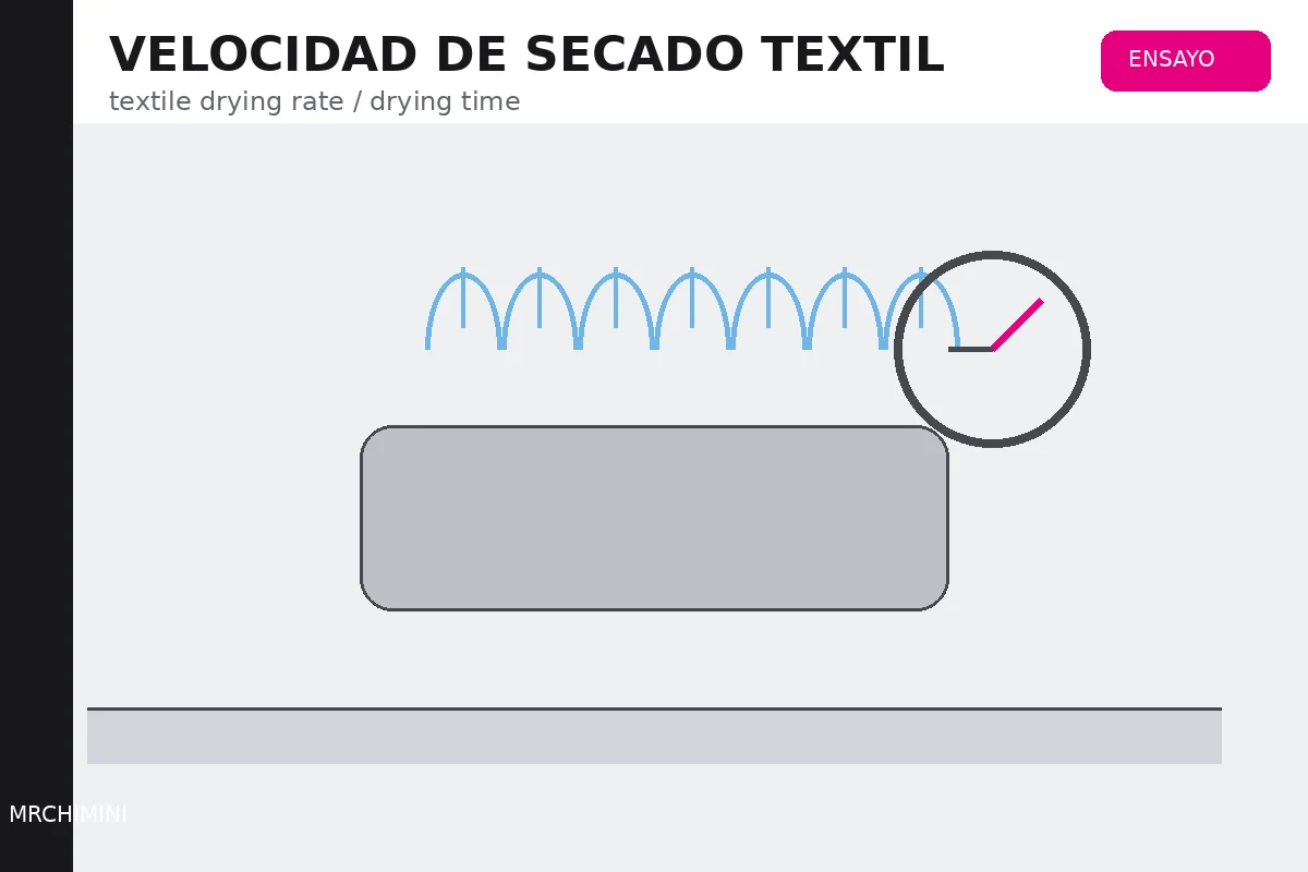 Muestras textiles húmedas sobre una balanza y equipo de flujo de aire durante un ensayo de secado.
