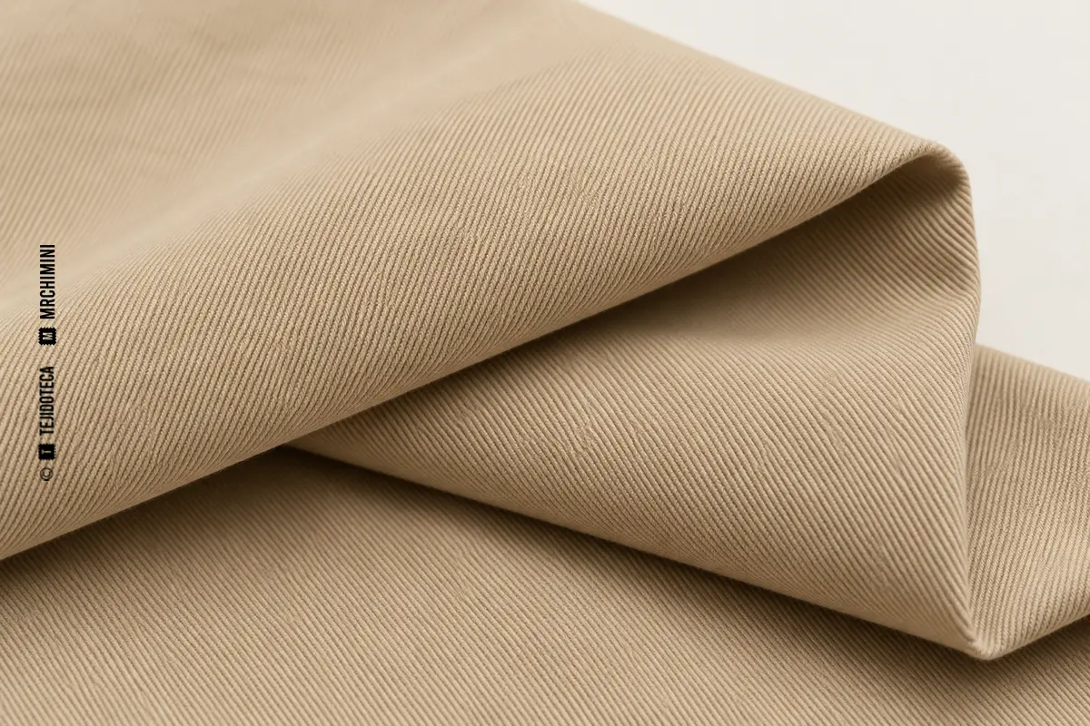 Detalle ilustrativo de tejido chino beige con pliegues de la ficha de TEJIDOTECA