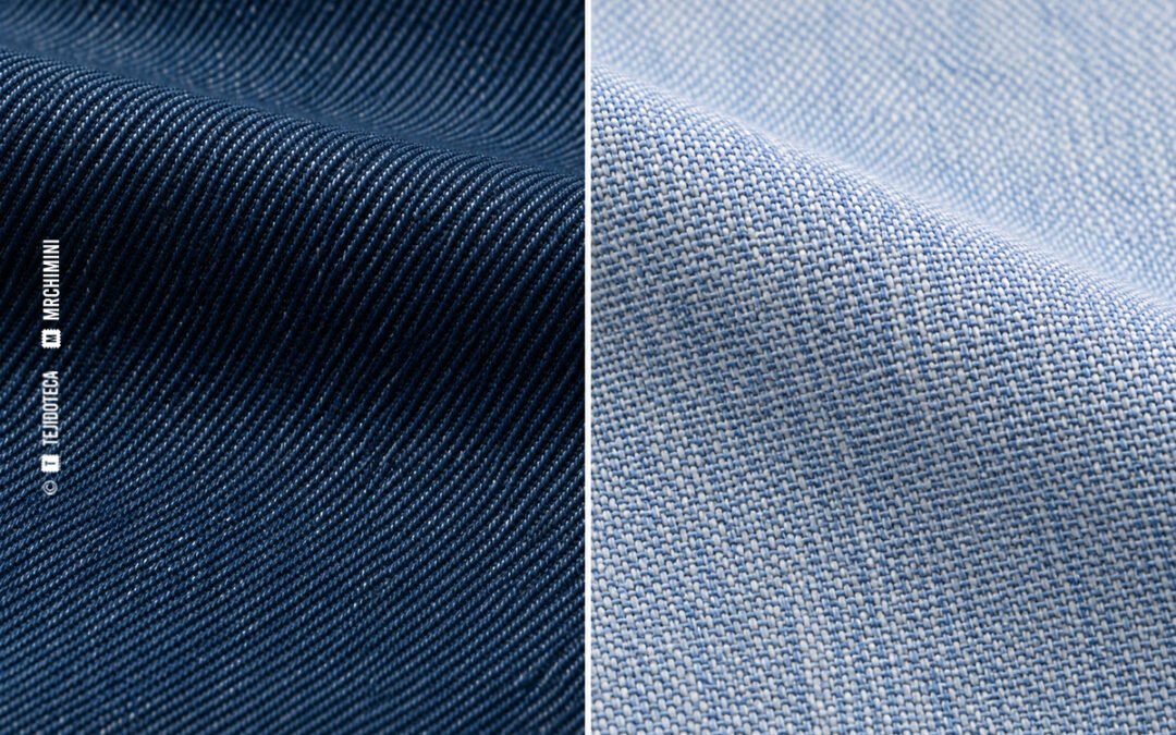 Comparación conjunta del denim índigo y el chambray azul claro
