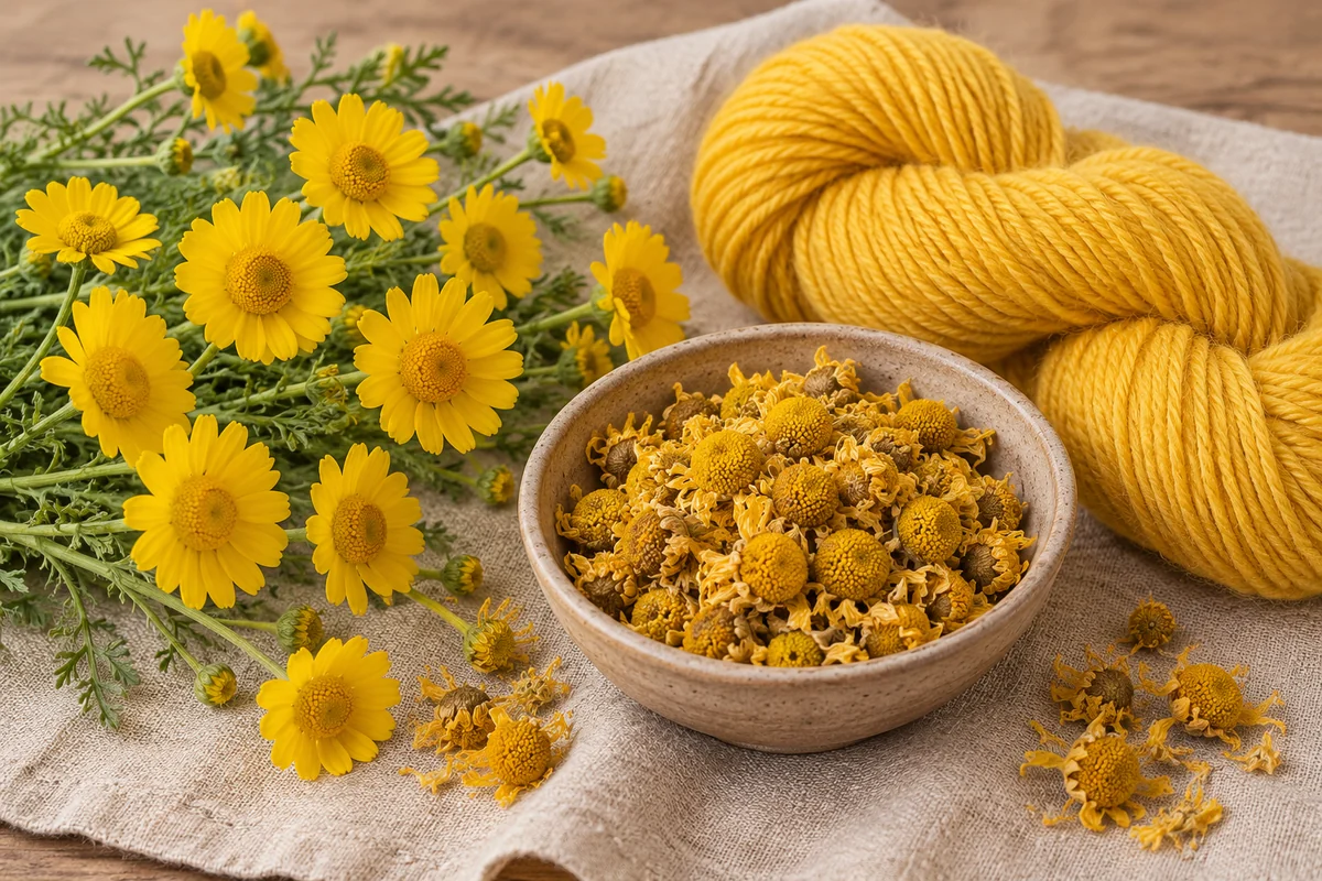 Manzanilla de tintoreros: materia tintórea y muestras textiles orientativas — TEJIDOTECA