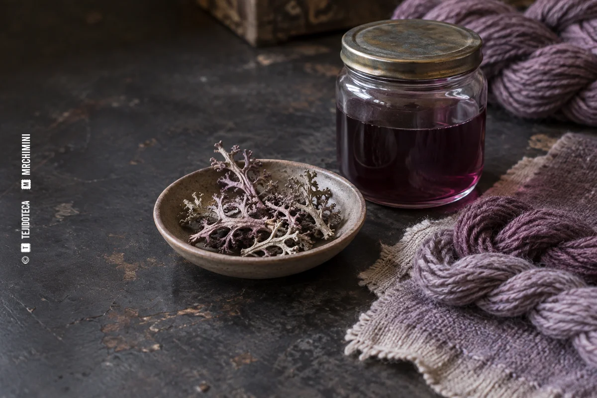 ORCHILLA · TEJIDOTECA Muestra de líquenes, solución de orchilla y lana violeta como referencia histórica — TEJIDOTECA
