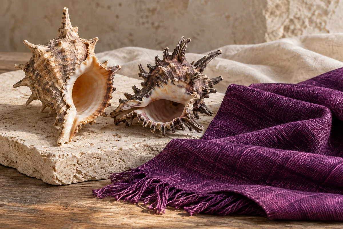 PÚRPURA DE TIRO · TEJIDOTECA Púrpura de tiro: materia tintórea y muestras textiles orientativas — TEJIDOTECA