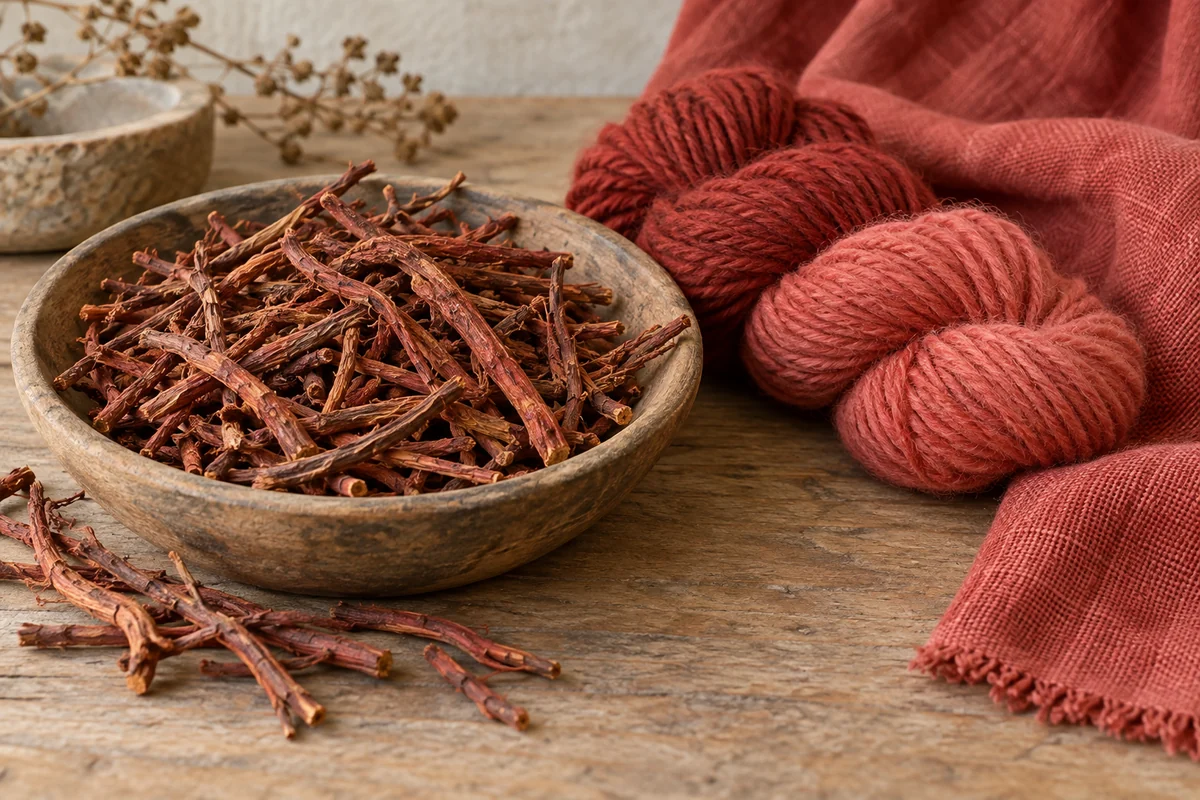 RUBIA DE LA INDIA · TEJIDOTECA Rubia de la india: materia tintórea y muestras textiles orientativas — TEJIDOTECA