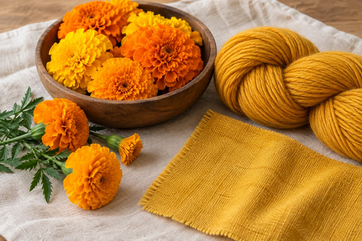 TAGETES · TEJIDOTECA Tagetes: materia tintórea y muestras textiles orientativas — TEJIDOTECA