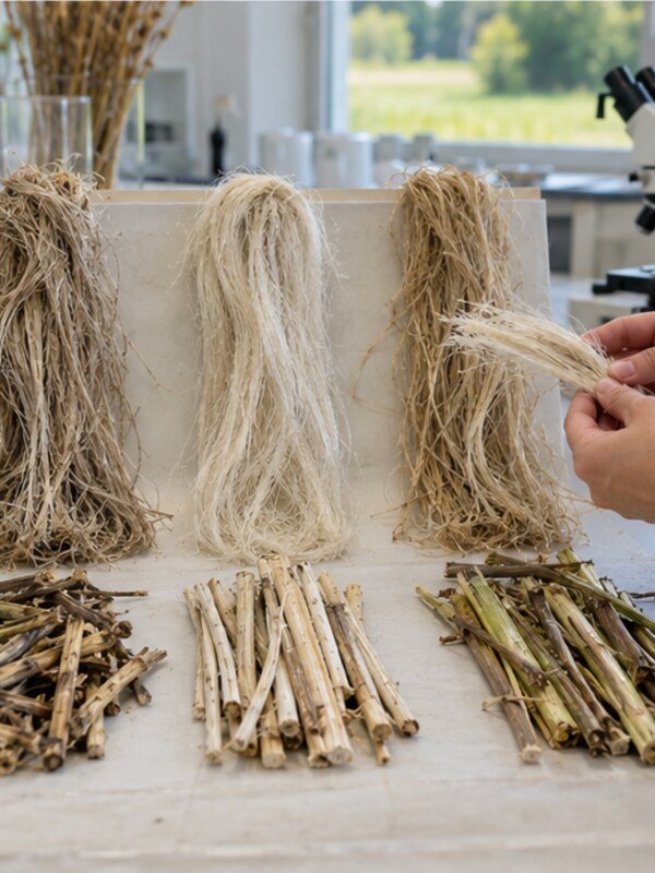 Evaluación manual de fibras vegetales después del enriado