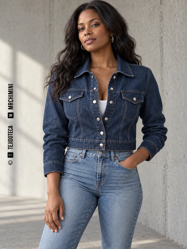 Chaqueta vaquera con tapeta frontal y botones a presión metálicos.