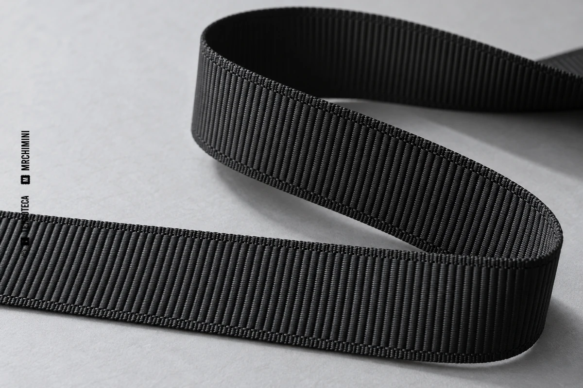 Cinta de grosgrain negra con costillas finas transversales y orillos tejidos