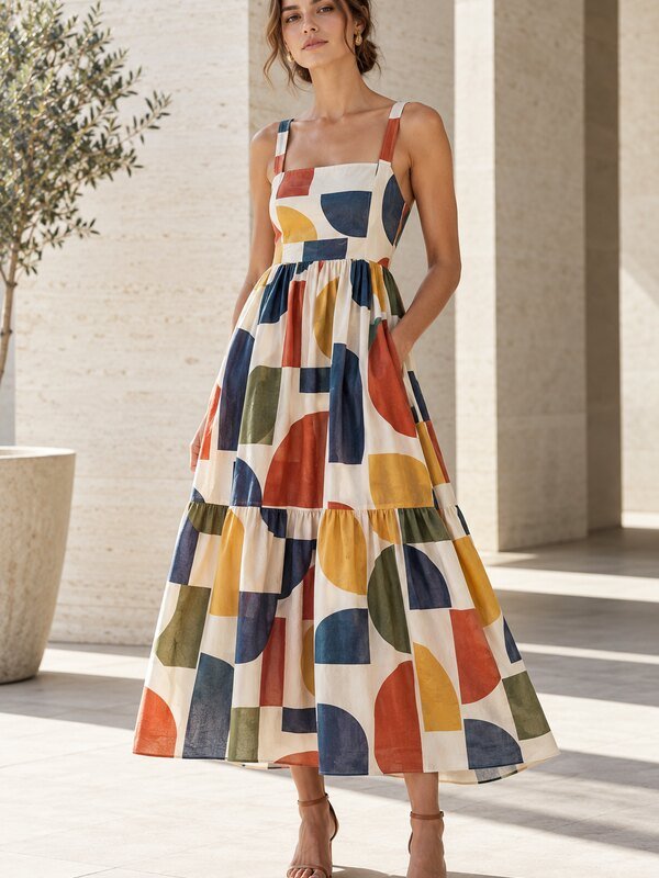 Vestido confeccionado con algodón estampado directamente