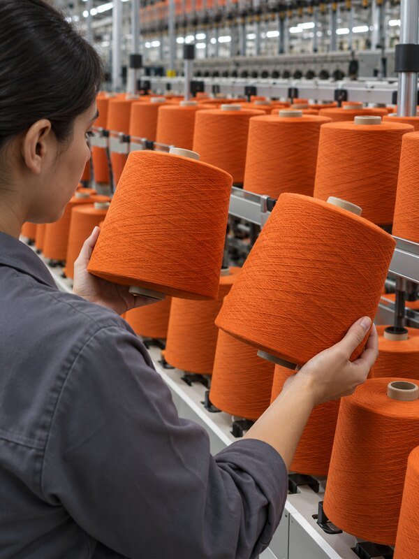 Conos de hilo sintético naranja coloreado en masa