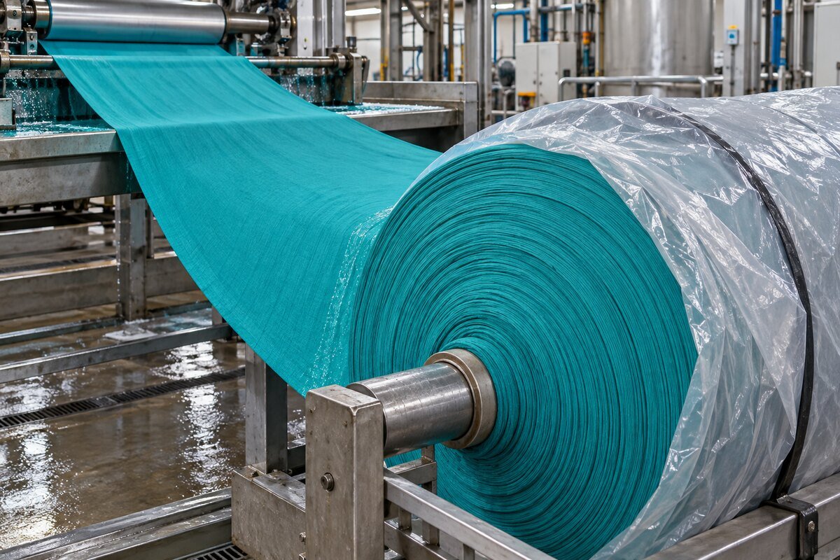 Tejido turquesa foulardado y enrollado para Cold Pad-Batch