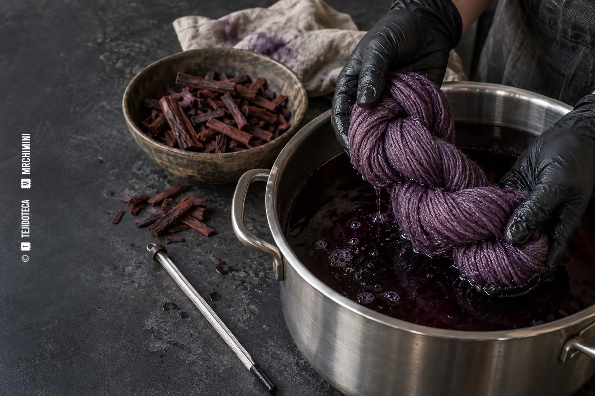 Madeja de lana violeta teñida con palo de campeche — TEJIDOTECA