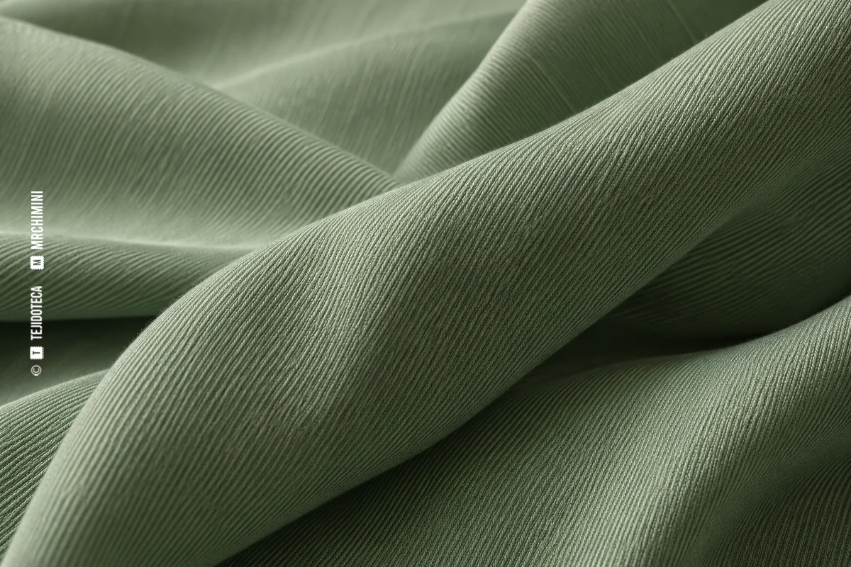 Detalle ilustrativo de sarga de lyocell verde salvia Detalle ilustrativo de sarga de lyocell verde salvia
