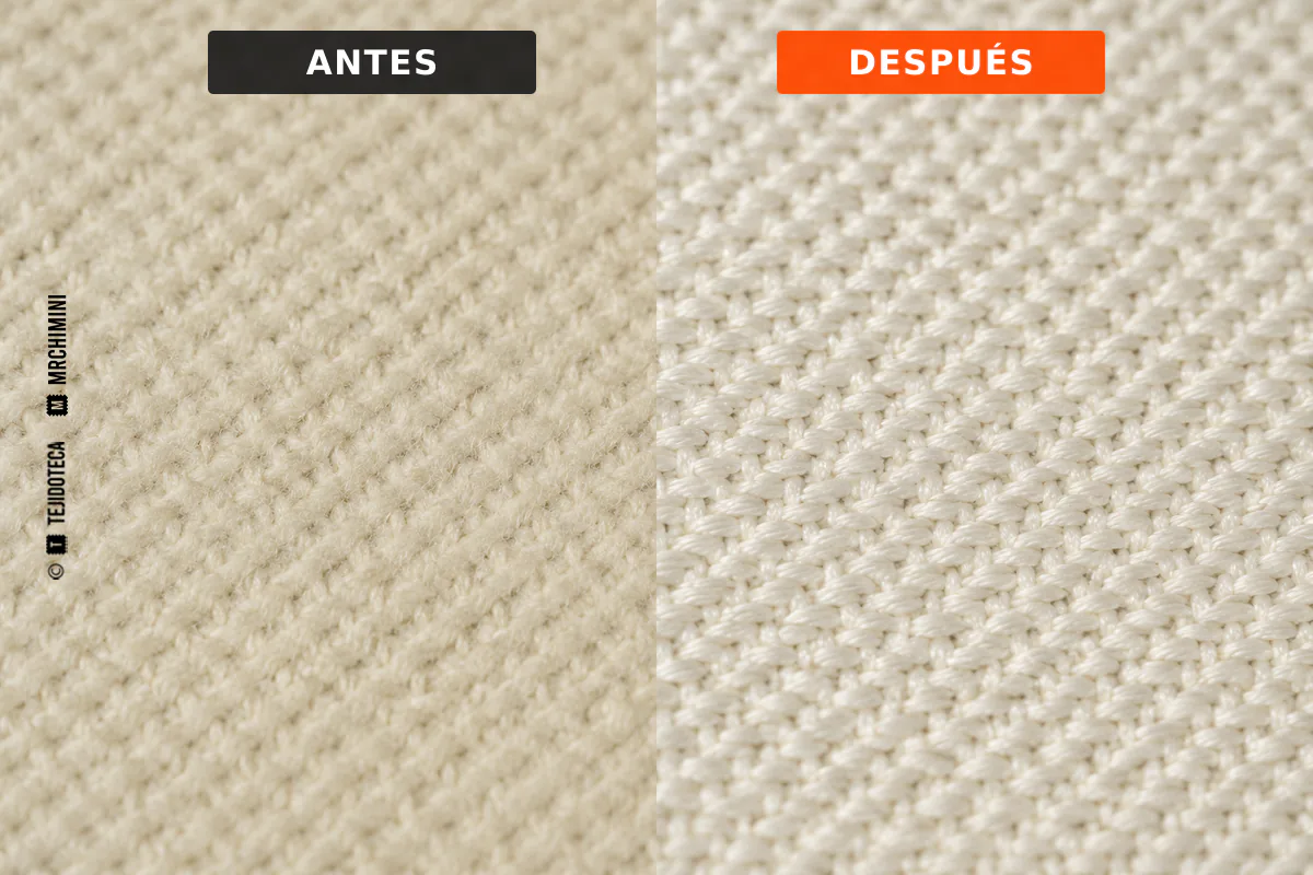 Comparación del mismo tejido antes y después del calandrado