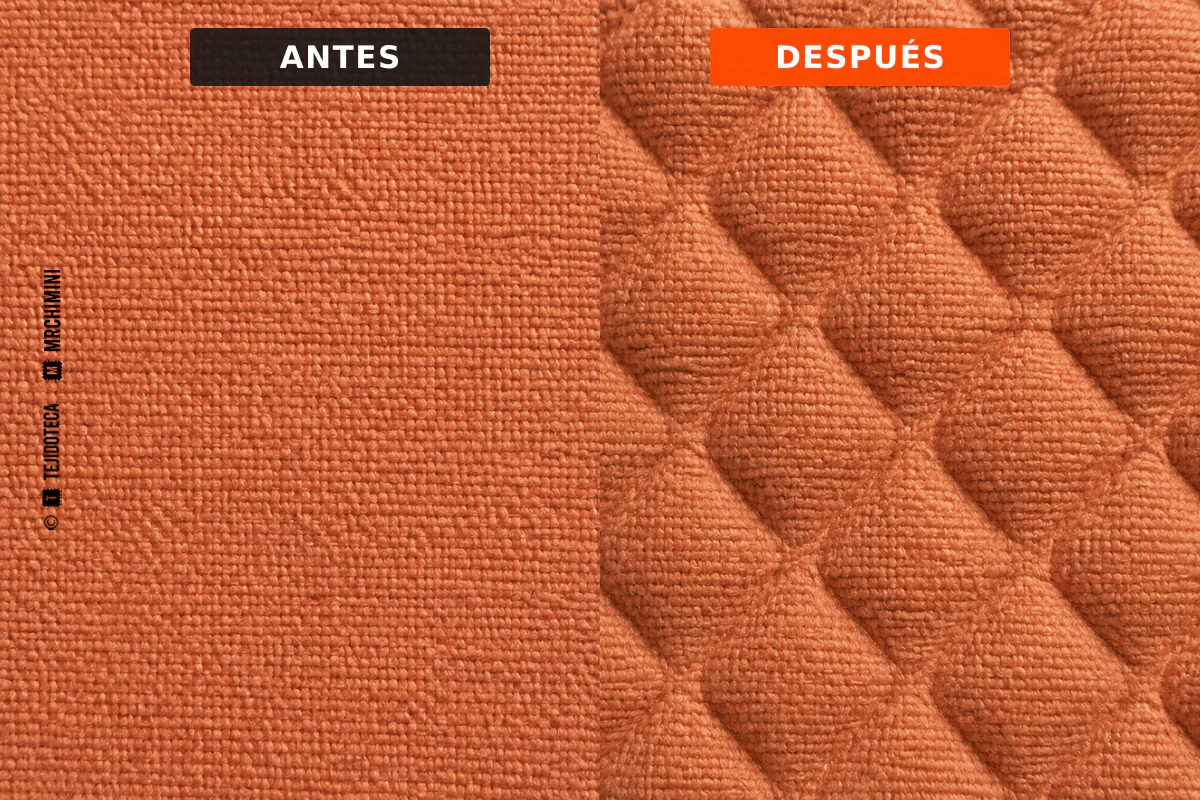 Comparación del mismo tejido antes y después del gofrado