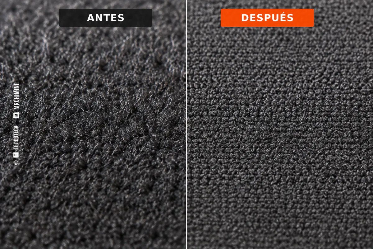 Comparación de un tejido antes y después del tundido